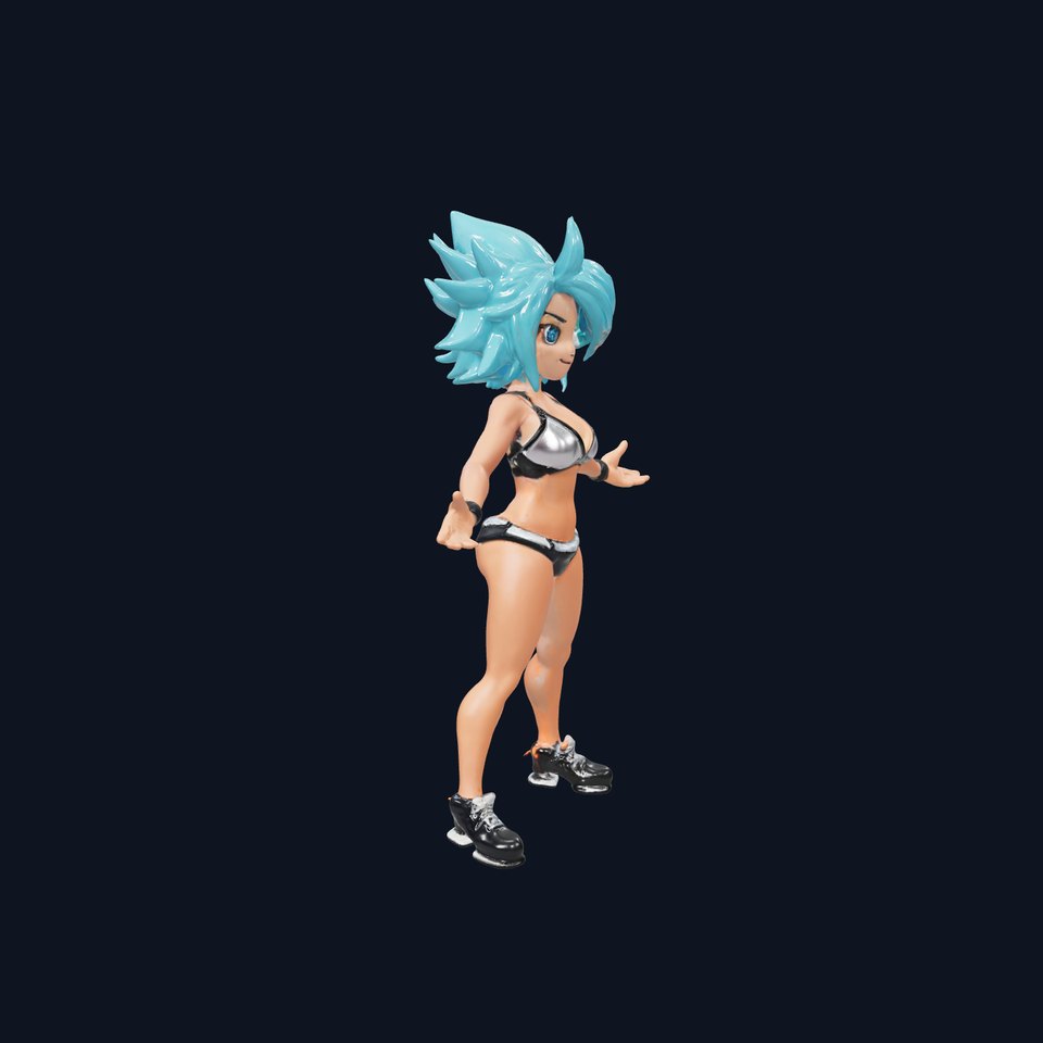 AquaHaired Anime Beach Athlete Model Rigged and Animated